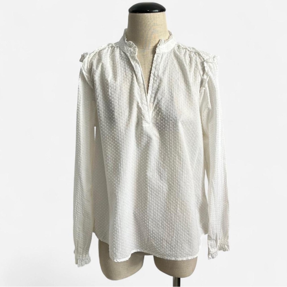 J.Crew Swiss Dot Ruffle Blouse Top 100% Cotton Cottagecore Preppy V-neck